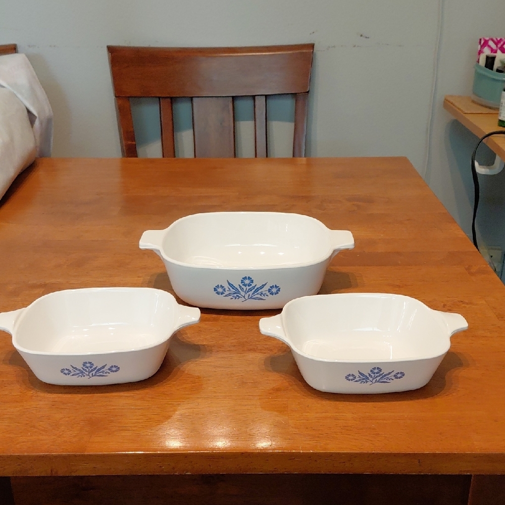 CorningWare White Baking Dish Trio with Blue Floral Design